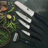 Rust Proof Ceramic Knife with Cover for Home Kitchen, 5 Piece Professional Knife Set with Chef Knife, Utility Knife, Paring Knife and Fruit Knife (Black)