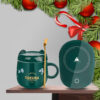 Smart Coffee Mug Warmer, Cat Coffee Cup Warmer Set, Coffee Warmer Mug Warmer with Cup for Desk, Ceramic Cup Warmer Set, Green