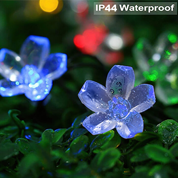Cherry Blossom String Lights, 23ft 50 LED Solar Flower String Lights, Outdoor Waterproof LED Fairy Lights for Christmas Tree, Home, Garden, Wedding, Patio, Party Decorations Blue - Image 2