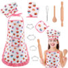 Cute Kids Aprons for Girls Boys, Chef Hat Apron (White) Dress Up Chef Costume for Toddlers Age 3-8, Little Girls Chef Set Pretend Play Cooking Baking Gifts