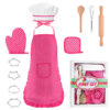 Cute Kids Aprons for Girls Boys, Chef Hat Apron (Pink) Dress Up Chef Costume for Toddlers Age 3-8, Little Girls Chef Set Pretend Play Cooking Baking Gifts
