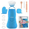 Cute Kids Aprons for Girls Boys, Chef Hat Apron (Blue) Dress Up Chef Costume for Toddlers Age 3-8, Little Girls Chef Set Pretend Play Cooking Baking Gifts