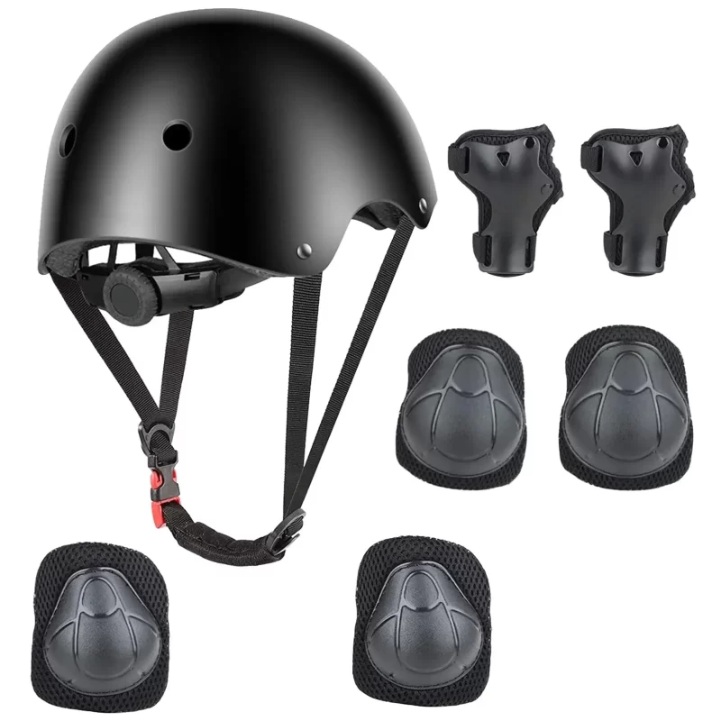 Kids Protective Gear Set, 7 Pieces Helmet Set with Knee and Elbow Wrist Guards for 3~8yrs Girls Boys Bike Roller Skating Cycling Scooter, Black