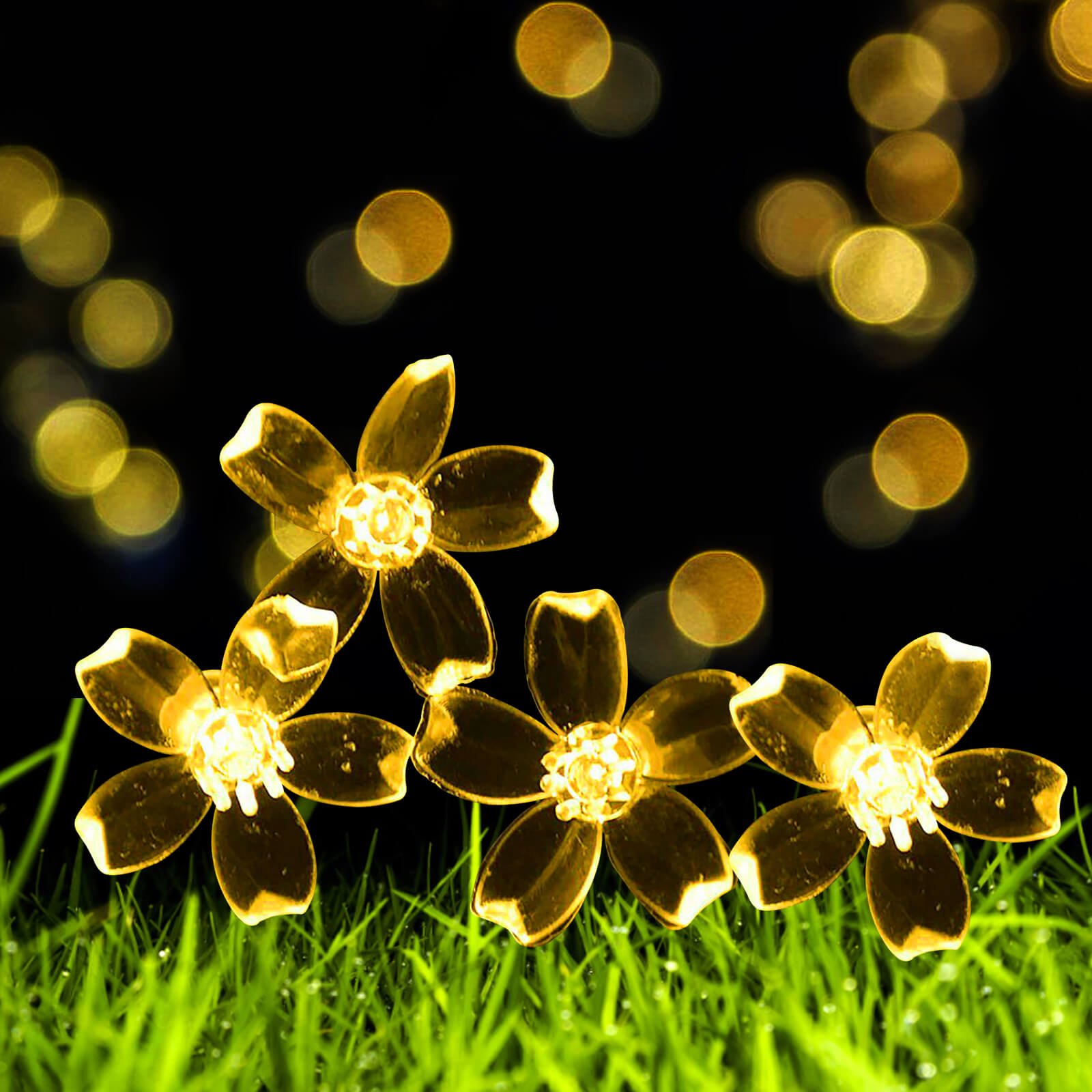 Syenll 23ft 50 LED Solar Flower String Lights, Outdoor Cherry Blossom Solar Fairy Lights for Fence Garden Yard Patio Decor, Warm White