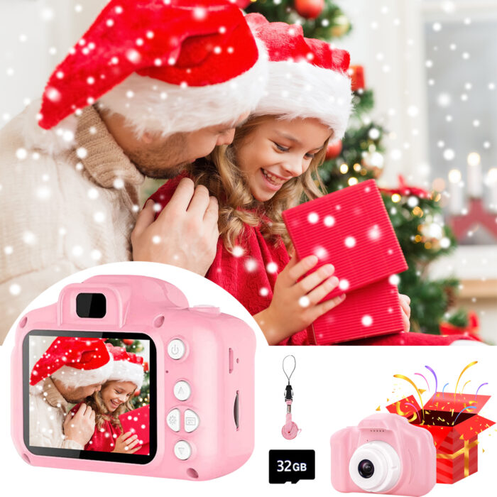 Kids Selfie Camera, 3-10 Year Old Video Children Digital Camera, Portable Toys Camera Christmas Birthday Gifts for Boys and Girl with 32GB SD Card (Pink) - Image 2