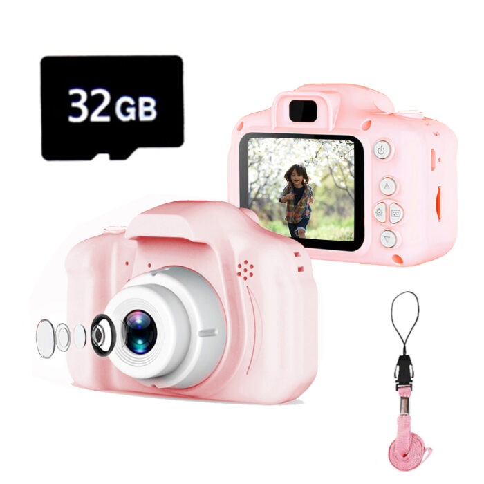 Kids Selfie Camera, 3-10 Year Old Video Children Digital Camera, Portable Toys Camera Christmas Birthday Gifts for Boys and Girl with 32GB SD Card (Pink)