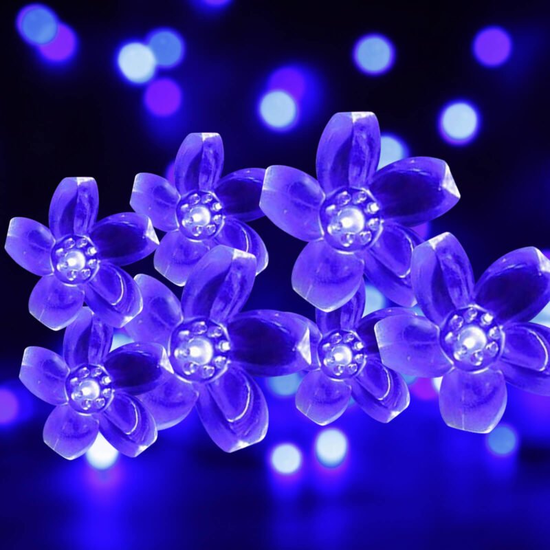 Syenll 23ft 50 LED Solar Flower String Lights, Outdoor Cherry Blossom Solar Fairy Lights for Fence Garden Yard Patio Decor, Blue