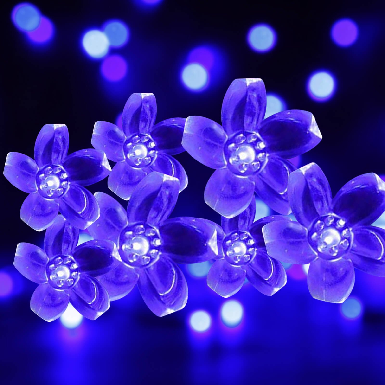Syenll 23ft 50 LED Solar Flower String Lights, Outdoor Cherry Blossom Solar Fairy Lights for Fence Garden Yard Patio Decor, Blue