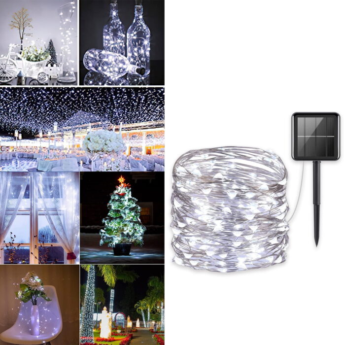 Outdoor Solar Powered Fairy Lights, 33 FT 100 LED Copper Wire Solar String Lights for Garden Patio Christmas Tree Party Decoration, Cool White