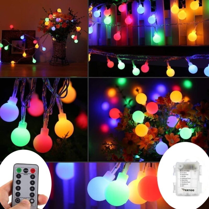 Fairy String Lights, 33FT 100LED Battery Operated Globe String Lights 8 Modes with Remote Control for Bedroom Indoor Outdoor Garden, Tree Decor, Multicolor