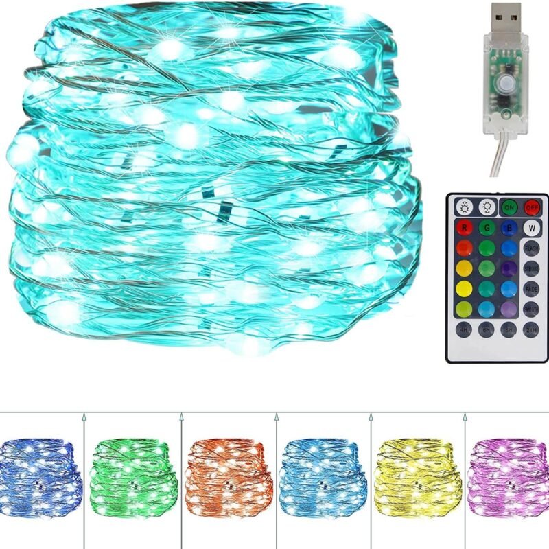 USB Fairy String Lights, 33FT 100 LED 4 Lighting Modes Waterproof String Lights with Remote Control, Twinkle Lights for Bedroom Christmas Wedding Party Ceiling Decoration, 16 Colors