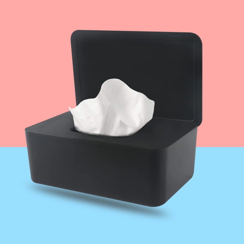 Tissue Storage Box, Baby Wipes Dispenser with Lid, Wipe Case Holder Keeps Wipes Fresh, Easy Open & Close Wipe Container (Black)