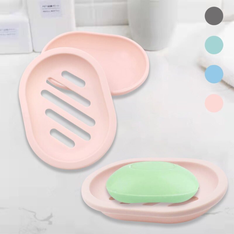 Soap Tray Plastic Soap Dish Container (Pink), Soap Box Holder for Bathroom Shower Kitchen, Keep Soap Dry & Easy to Clean (2 Pack, Oval Shape)