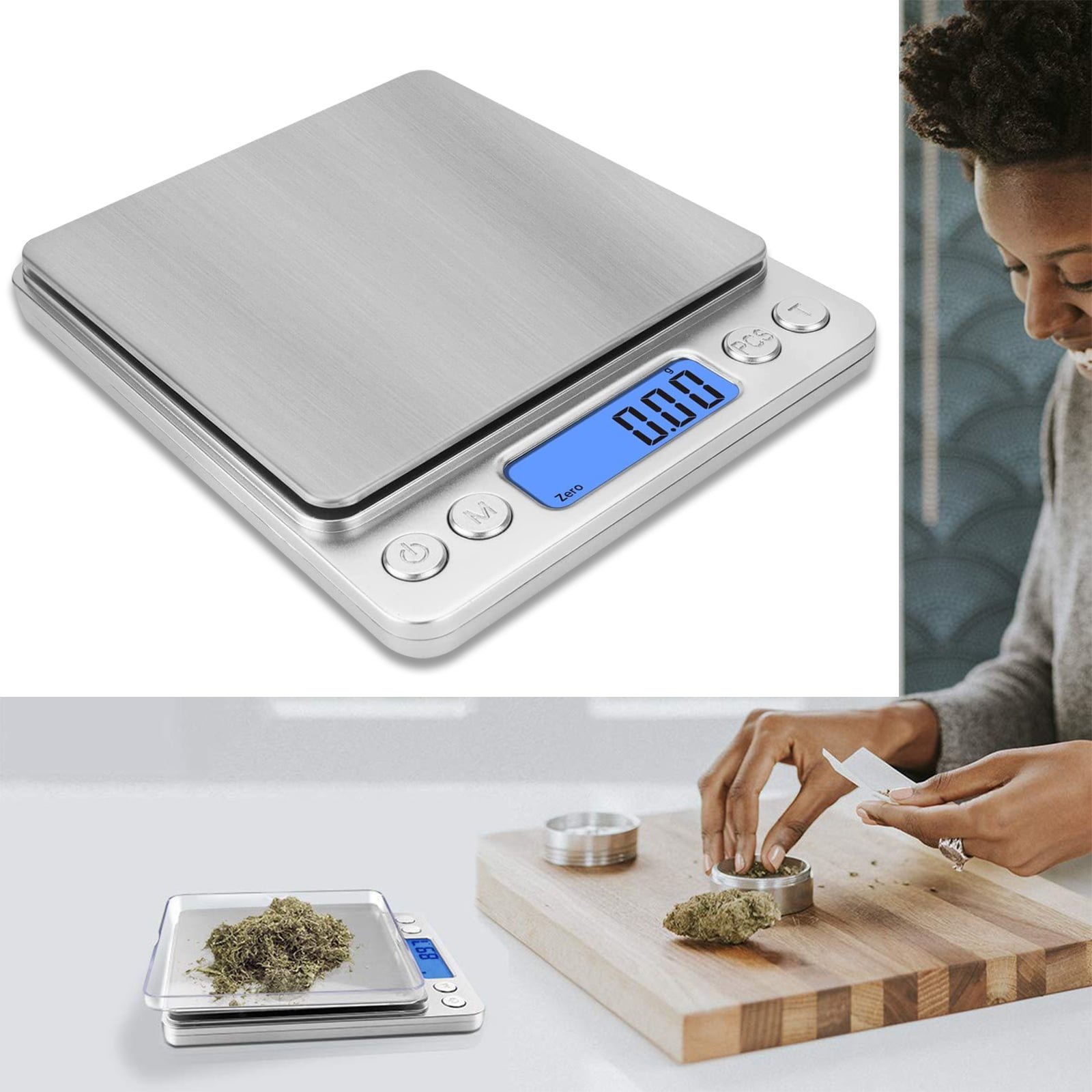 Mini Pocket Scale, 500g x 0.01g Accuracy, Gram Scale Small Digital Kitchen Scale for Baking, Jewelry, Herbs, Seasoning,Tare Function, 2 Trays Included
