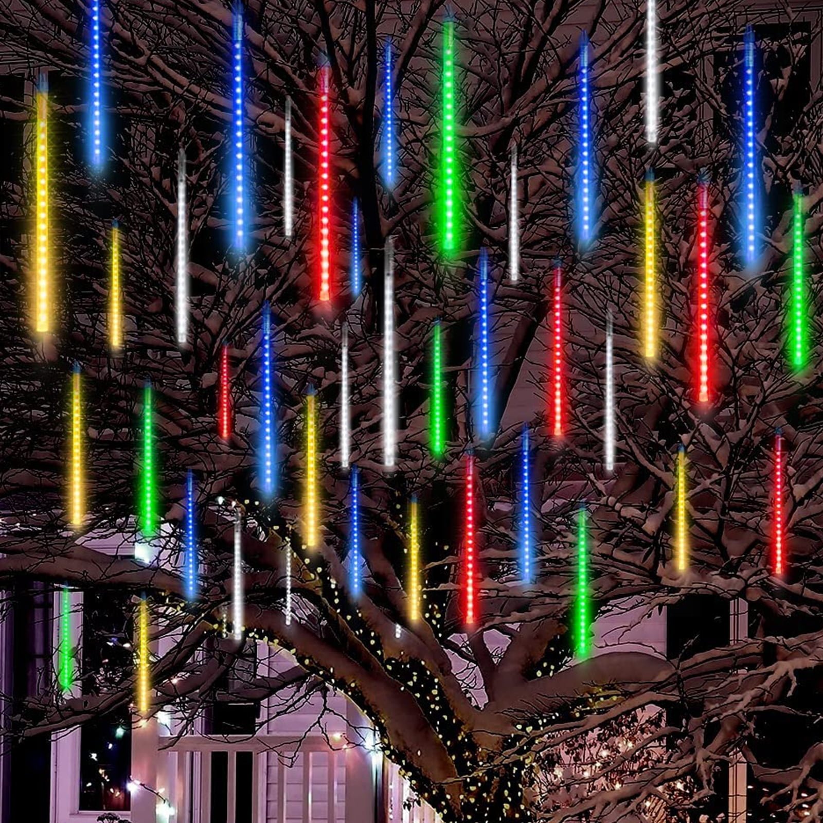 Meteor Shower Falling Rain Lights, Christmas Lights with 20" 10 Tube 440 LED Icicle Rain Drop Lights, Outdoor String Lights, Xmas Wedding Party Tree Holiday Decoration Multicor
