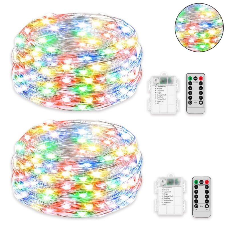 66 Feet 200 LED Fairy Lights with Remote Timer, 2 Pack Battery Operated Twinkle String Lights for Bedroom, Garden, Party, Christmas Indoor and Outdoor Decors Multicolor