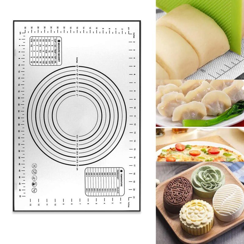 Extra Thick Non Stick Cookie Dough Rolling Mat, Reusable Silicone Pastry Mat with Measurements for Cookies, Macarons, Bread and Pastry (23.6 x 15.75 Inches, Black)