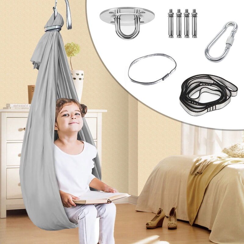 Therapy Swing for Kids, Sensory Swing Hammock for Children with Autism, ADHD, Asperger's Syndrome, Nylon, Gray