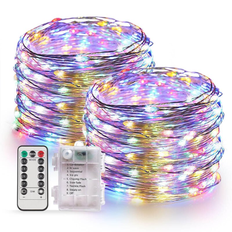 33 Feet 100 LED Fairy Lights with Remote Timer, 2 Pack Battery Operated Twinkle String Lights for Bedroom, Garden, Party, Christmas Indoor and Outdoor Decors Multicolor