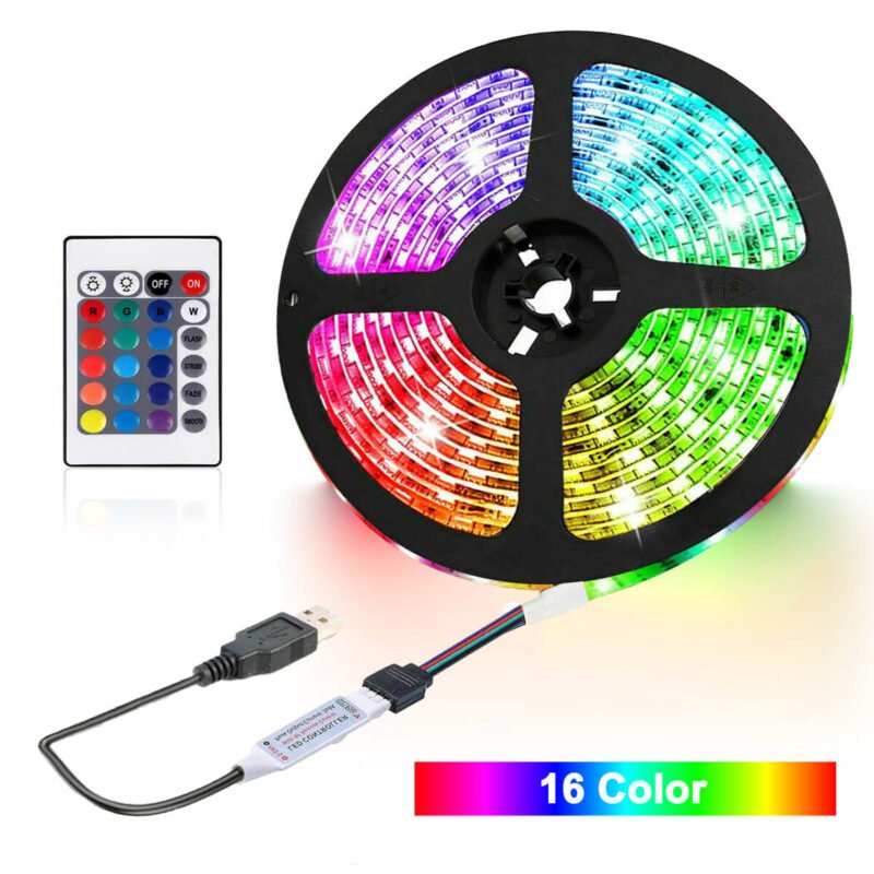 Syenll 6.56 ft RGB LED Strip Lights, Color Changing LED Lights Strips Kit with 24 Keys Remote for Home Bedroom Computer DIY Party Decor