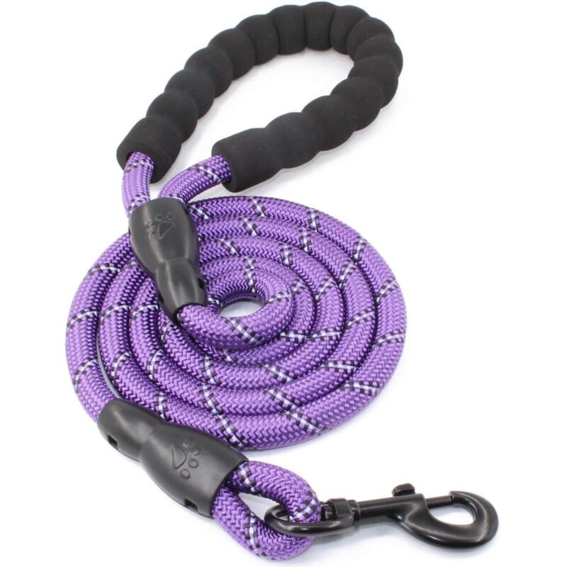 Syenll Rope Dog Leash, 5 ft Highly Reflective Threads Leash with Comfortable Padded Handle for Small Medium Large Dogs, Purple