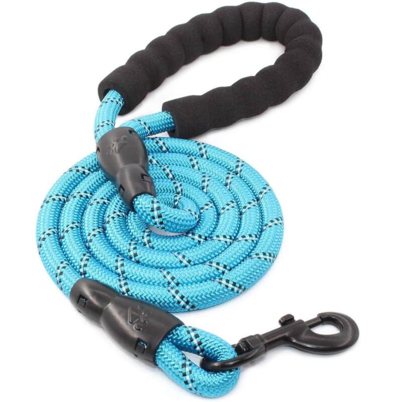 Syenll Rope Dog Leash, 5 ft Highly Reflective Threads Leash with Comfortable Padded Handle for Small Medium Large Dogs, Blue