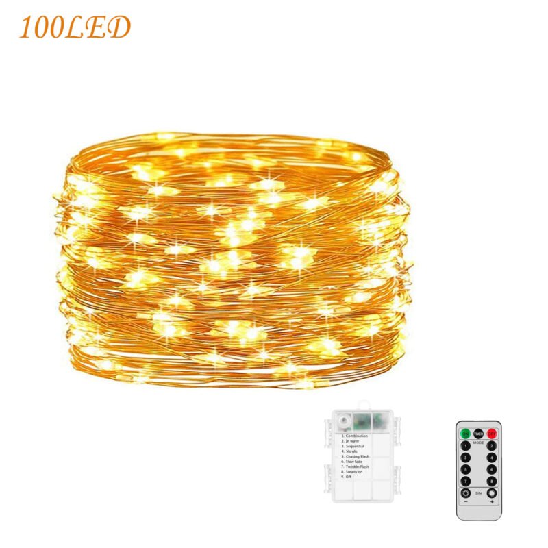 Fairy Lights with Remote Control Timer, 33FT 100 LED Battery Operated String Lights, Copper Wire Twinkle Lights for Wedding Party Home Bedroom Christmas Festival Decoration (Warm White)