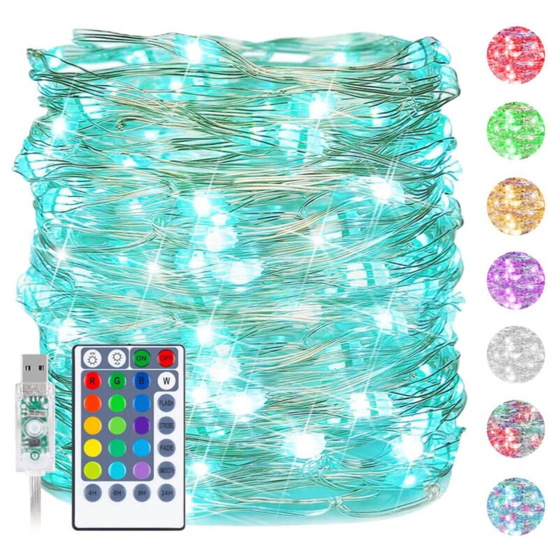 USB Fairy String Lights, 66FT 200 LED 4 Lighting Modes Twinkle Lights for Bedroom Christmas Wedding Party Ceiling Decoration, 16 Colors
