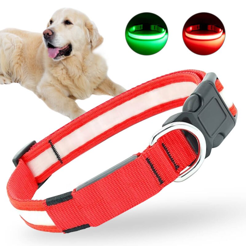 Syenll LED Dog Collar, USB Rechargeable Light up Dog Collar, Adjustable Safety Glowing Collar for Dogs (Red, S Size)