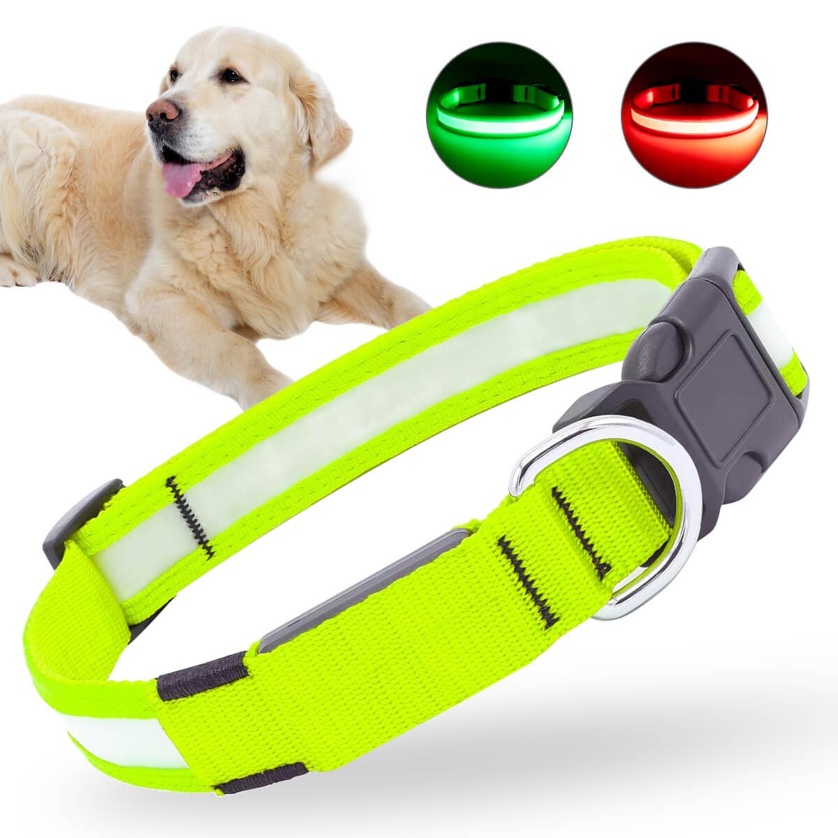 Syenll LED Dog Collar, USB Rechargeable Light up Dog Collar, Adjustable Safety Glowing Collar for Dogs (Green, S Size)
