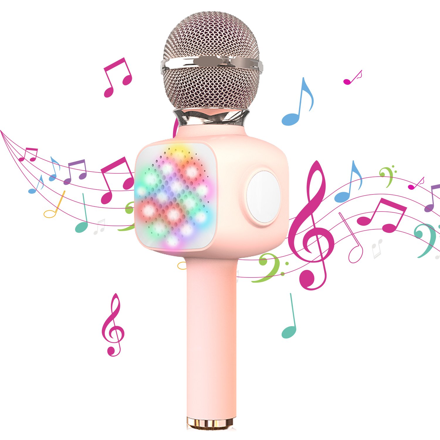 Kids Bluetooth Microphone, Wireless Karaoke Microphone with Flashing Light, Portable Handheld Mic Speaker for Singing, Microphone Toy for Kids Adults (Gold)