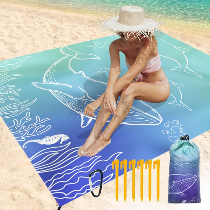 Extra Large Beach Mat 80" X 95'', Waterproof Sandproof Beach Blanket, Lightweight & Compact Picnic Mat Beach Blanket for Outdoor Travel Hiking Camping (Ocean)