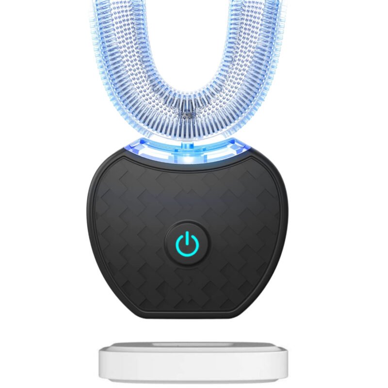 Electric Toothbrush Adults - Ultrasonic U-Shaped Toothbrushes for Teeth Whitening - 360° Mouth Cleansing, Hands free Gums Protection - Wireless Charging & LED Light - Waterproof IPX7 Certified,Black