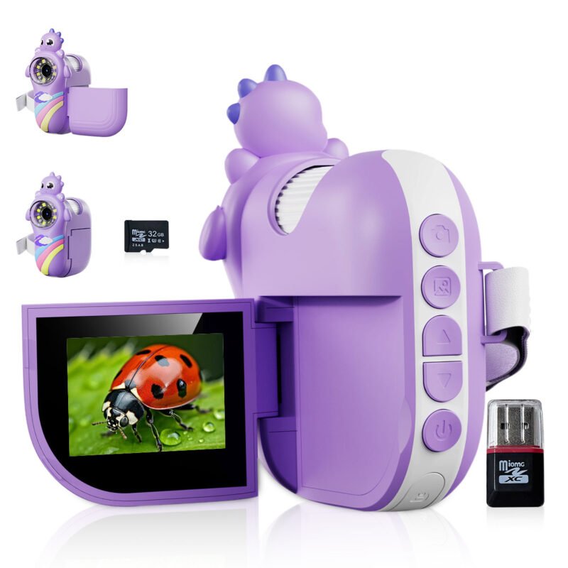 Kids Microscope, Digital Microscope with Card Reader and 32GB SD Card, 2 inch LCD Screen Microscope Camera Gifts for 3+ Years Old Kids, Purple