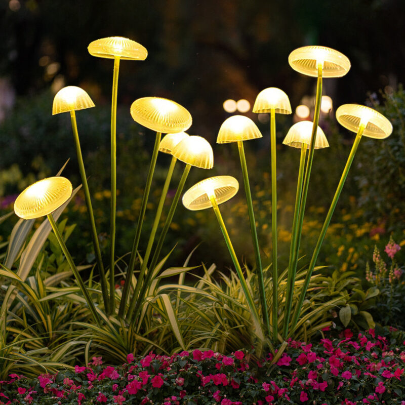 2 Pack Solar Garden Lights, Outdoor LED Solar Mushroom Lights, Waterproof Solar Jellyfish Lights for Yard, Patio, Pathway Decoration (Warm Light)