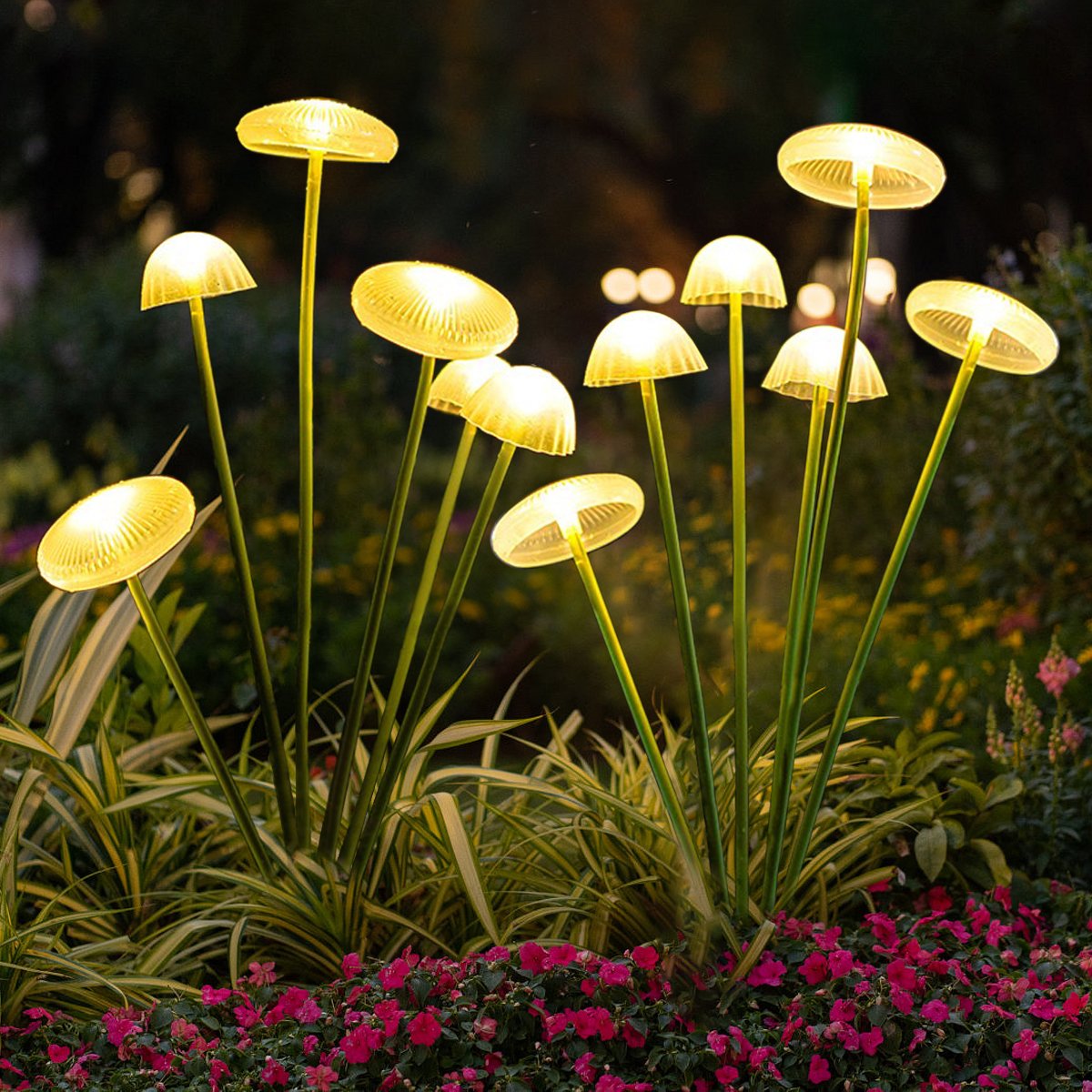 2 pack Solar Garden Lights, Outdoor LED Solar Mushroom, Waterproof Solar Jellyfish Pathway Lights for Yard, Patio Decoration