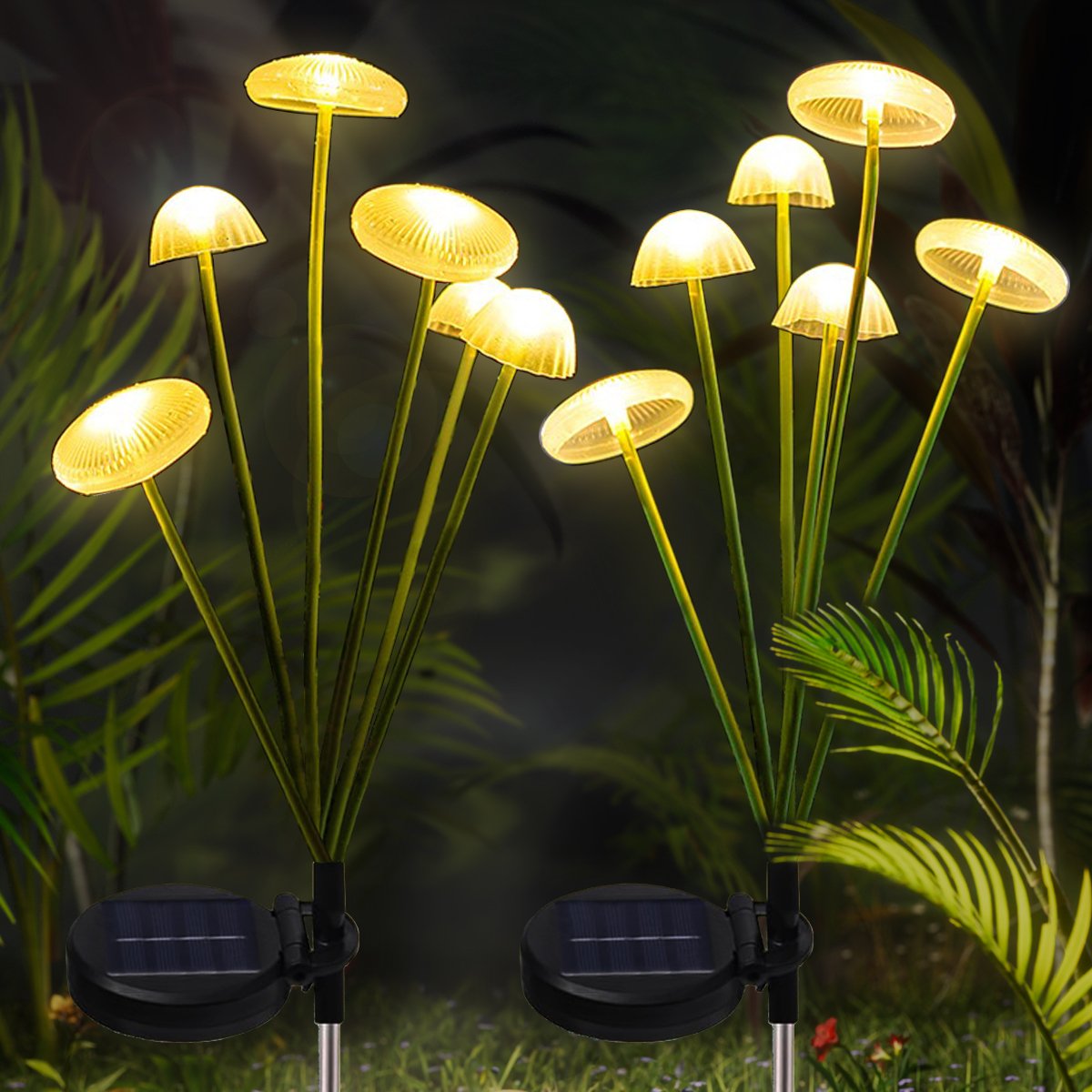 Solar Mushroom Lights Outdoor, Dual Mode LED Solar Garden Warm Lights, 2 Pack Jellyfish Solar Lights for Lawn Porch Patio Backyard Decoration