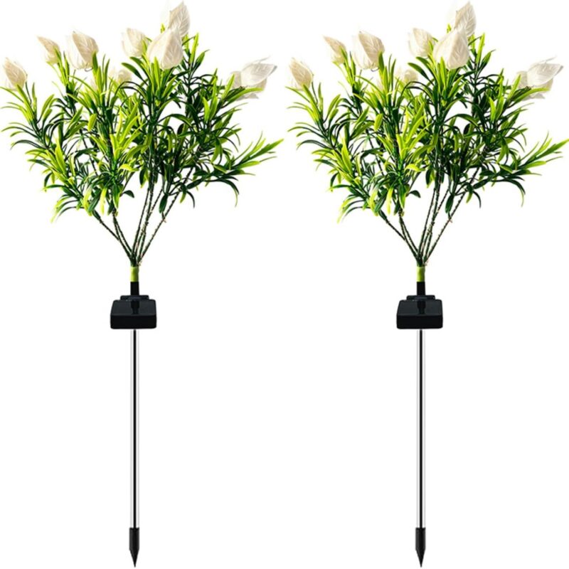 2 Pack Solar Garden Lights, Outdoor LED Solar Gardenia Lights, Waterproof Flower Solar Lights for Yard, Patio, Pathway Decoration