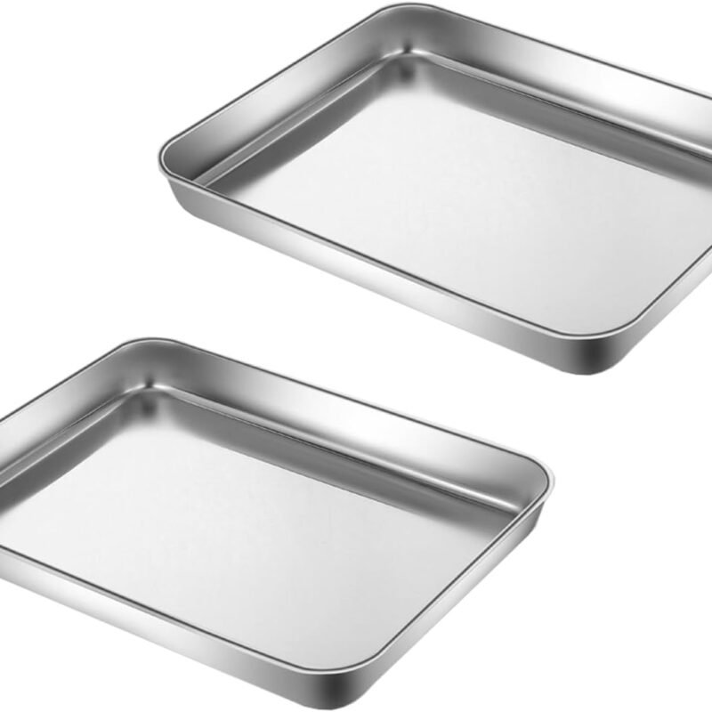 2 Pack Baking Sheet Set, Stainless Steel Baking Pan, Rust Free, Mirror Finish Toaster Oven Tray, Easy Clean and Dishwasher Safe Cookie Sheet Set. 2 Size