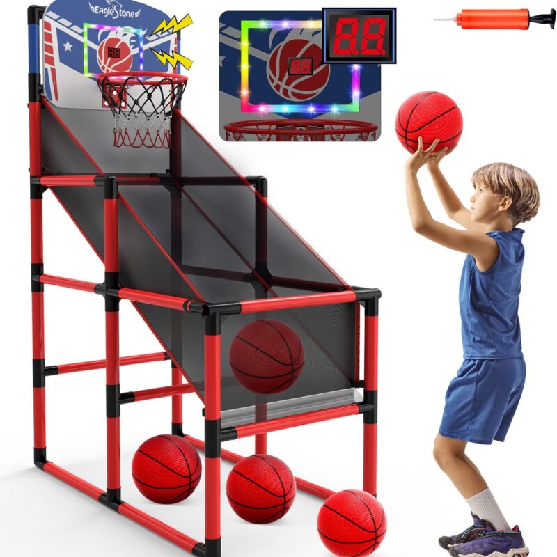 Kids Basketball Hoop Toy, Adjustable Arcade Basketball Game Set with 4 Balls, Indoor Outdoor Sport Play Pump Included Ideal for Boys Girls Ages 3-12 Years Old