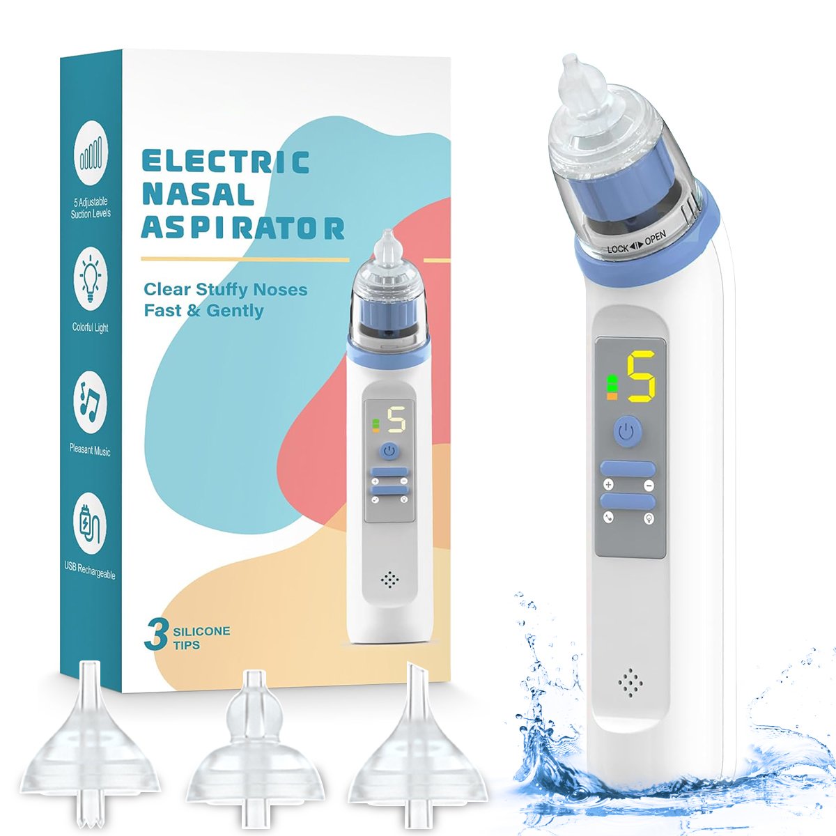 Syenll Electric Nasal Aspirator for Baby, Rechargeable Baby Nose Sucker with 3 Silicone Tips and 5 Suction Levels for Newborn