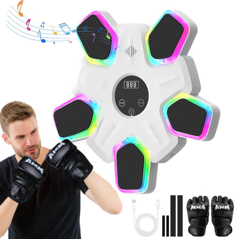 Smart Music Boxing Machine, Bluetooth Punching Machine with Boxing Gloves, Wall Mounted Boxing Training Equipment for Home Gym Use, White
