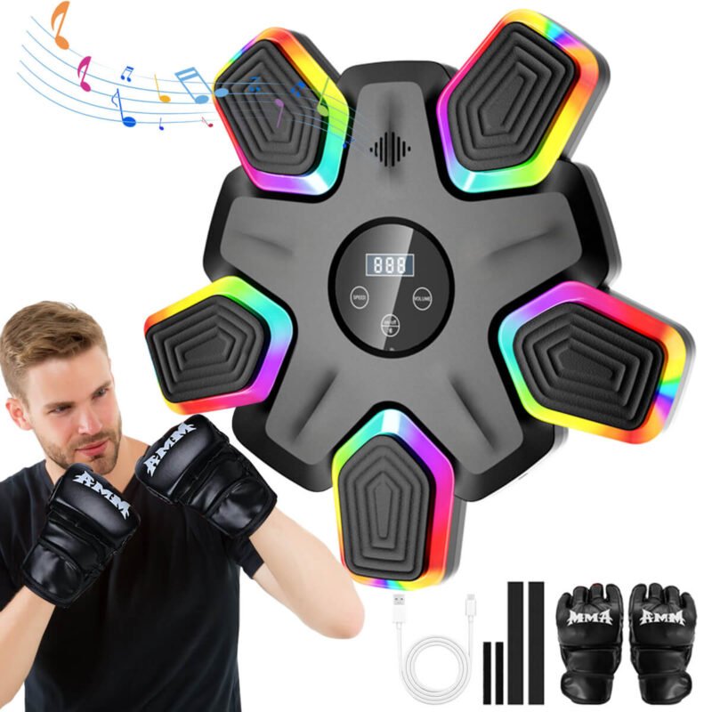 Music Boxing Machine, Bluetooth Punching Machine with Boxing Gloves, Wall Mounted Boxing Training Equipment for Home Gym Use, Black