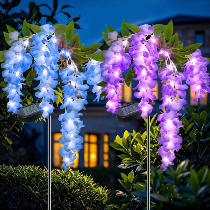 Syenll Solar Wisteria Flowers Lights Outdoor, 2 Pack Waterproof Solar Garden Lights for Lawn Yard Decoration