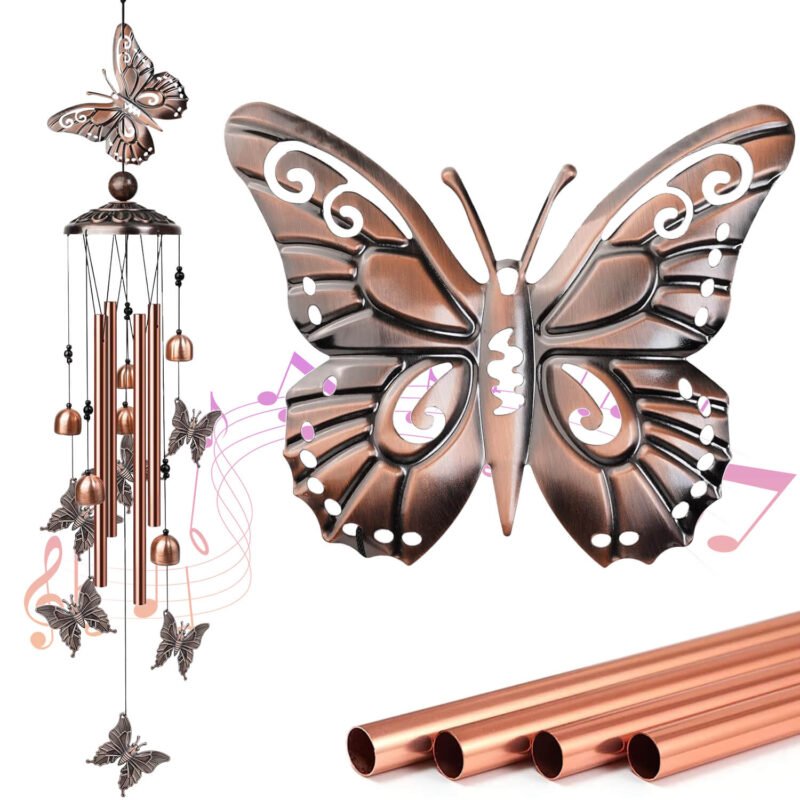 Outdoor Butterfly Wind Chimes, Decorative Wind Chimes with Aluminum Tubes and Wind Bells, Memorial Wind Chimes Sympathy Gifts for Mom Grandma