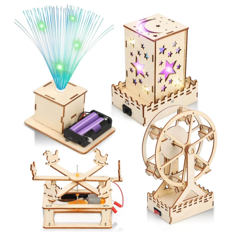 Syenll 4 in 1 STEM Science Kits for Kids, Wooden Arts and Craft Kits, 3D Puzzles DIY Building Engineering Set for Boys Girls Age 8-12