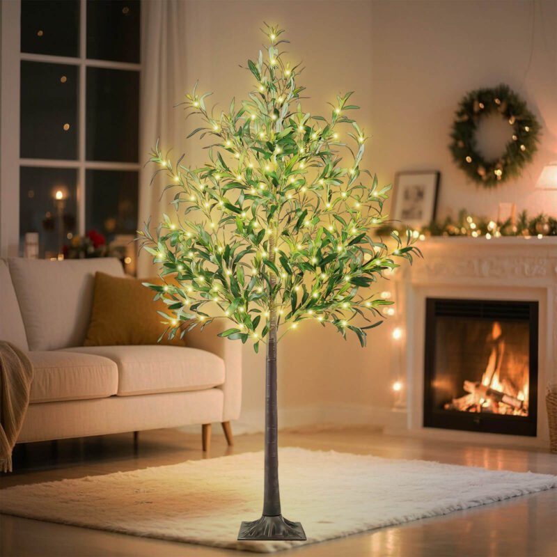 Lighted Olive Tree, 6ft 300 LED Artificial Fairy Lights Tree, Faux Plant Tree for Indoor Outdoor Home Party Wedding Decoration, Warm White
