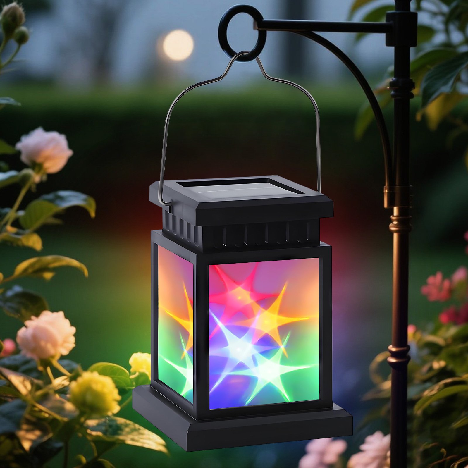 Solar Lanterns Lights Outdoor, 2 Pack Waterproof Star Light, Decorative Hanging Lantern Lights for Yard Patio Garden Driveway, RGB Light
