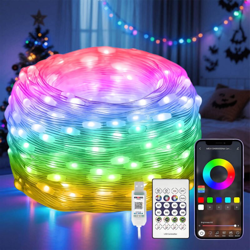 100 LEDs USB IC Fairy Lights with APP & Remote Control, Waterproof 33ft/10M Color Changing String Lights Decoration for Outdoor Indoor, Holiday, Wedding