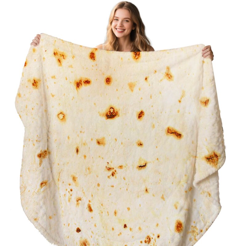 71 inch Tortilla Blanket, Double Sided Realistic Food Blanket, Giant Flannel Throw Blanket for Kids Adult, Beige